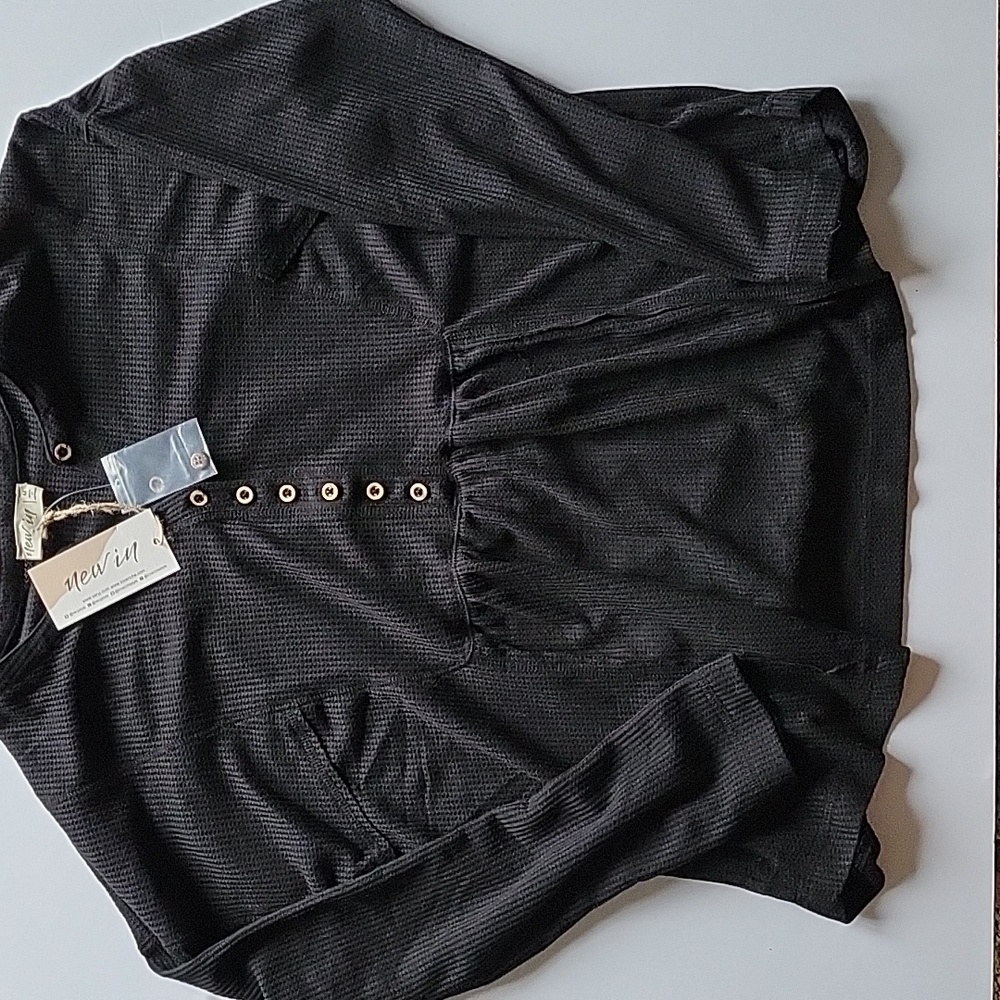 New In Black Textured Button-Up Top